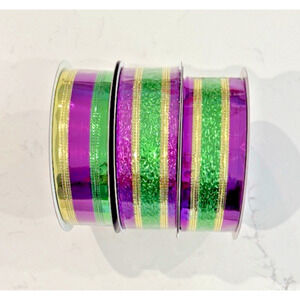 NEW LOT OF 3 Mardi Gras Ribbon 2.25" 100 Yard* Rolls WIRED Purple Green *READ*